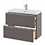 Ensemble salle de bains l.80 cm meuble à suspendre faible profondeur Imandra gris taupe brillant + plan vasque céramique blanc