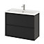 Ensemble salle de bains l.80 cm meuble à suspendre faible profondeur Imandra noir mat + plan vasque céramique blanc