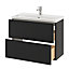Ensemble salle de bains l.80 cm meuble à suspendre faible profondeur Imandra noir mat + plan vasque céramique blanc