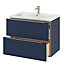 Ensemble salle de bains l.80 cm meuble à suspendre Imandra bleu nuit mat + plan vasque céramique blanc