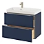 Ensemble salle de bains L.80 cm meuble à suspendre Imandra bleu nuit mat + plan vasque résine blanc