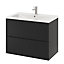 Ensemble salle de bains l.80 cm meuble à suspendre Imandra noir mat + plan vasque céramique blanc