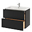 Ensemble salle de bains l.80 cm meuble à suspendre Imandra noir mat + plan vasque céramique blanc