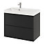 Ensemble salle de bains l.80 cm meuble à suspendre Imandra noir mat + plan vasque résine blanc