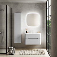 Ensemble salle de bains L. 84 cm meuble sous vasque blanc mat + plan vasque blanc brillant Alba