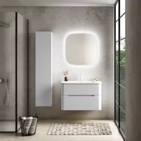 Ensemble salle de bains L. 84 cm meuble sous vasque blanc mat + plan vasque blanc mat Alba