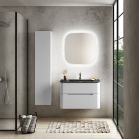 Ensemble salle de bains L. 84 cm meuble sous vasque blanc mat + plan vasque noir mat Alba