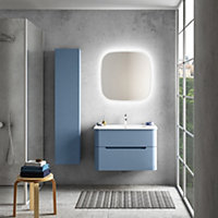 Ensemble salle de bains L. 84 cm meuble sous vasque bleu mat + plan vasque blanc brillant Alba