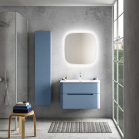 Ensemble salle de bains L. 84 cm meuble sous vasque bleu mat + plan vasque blanc brillant Alba