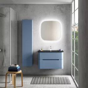 Ensemble salle de bains L. 84 cm meuble sous vasque bleu mat + plan vasque noir mat Alba