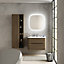 Ensemble salle de bains L. 84 cm meuble sous vasque décor noyer + plan vasque blanc brillant Alba
