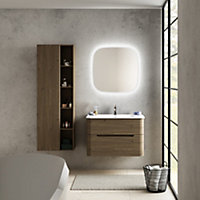 Ensemble salle de bains L. 84 cm meuble sous vasque décor noyer + plan vasque blanc mat Alba