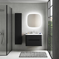 Ensemble salle de bains L. 84 cm meuble sous vasque noir mat + plan vasque blanc mat Alba