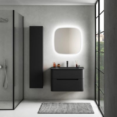 Ensemble salle de bains L. 84 cm meuble sous vasque noir mat + plan vasque noir mat Alba