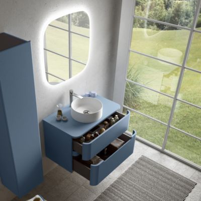 Ensemble salle de bains L. 84 cm meuble sous vasque + plan de toilette bleu mat Alba