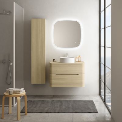 Ensemble salle de bains L. 84 cm meuble sous vasque + plan de toilette décor chêne clair Alba