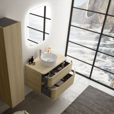 Ensemble salle de bains L. 84 cm meuble sous vasque + plan de toilette décor chêne clair Alba