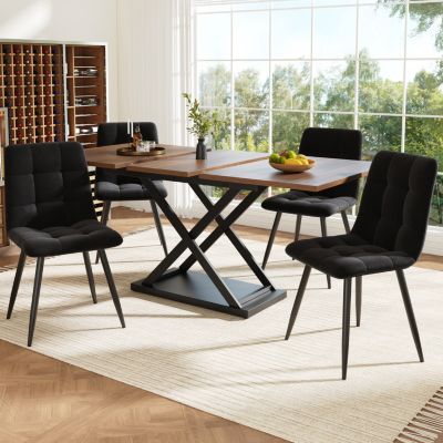 Ensemble salle à manger avec table extensible 120-160 cm effet noyer et 4 chaises en velours noir