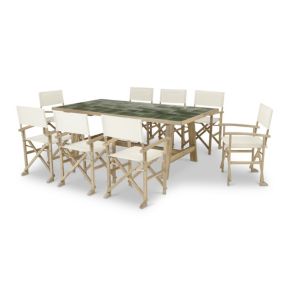 Ensemble salle à manger de jardin table en bois et céramique verte 200x100 + 8 chaises directeur brut - Java Light