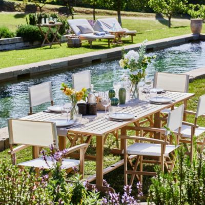Ensemble salle à manger de jardin table extensible 180-240x100 + 6 chaises directeur brut - Java Light