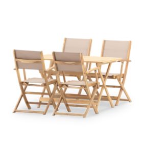 Ensemble salle à manger de jardin table pliante 120x70 + 4 chaises bois et textile beige - Java Light