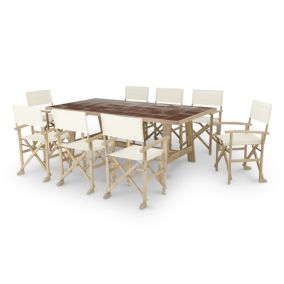 Ensemble salle à manger jardin table en bois et céramique terre cuite 205x105 + 8 chaises directeur ecru - Java Light