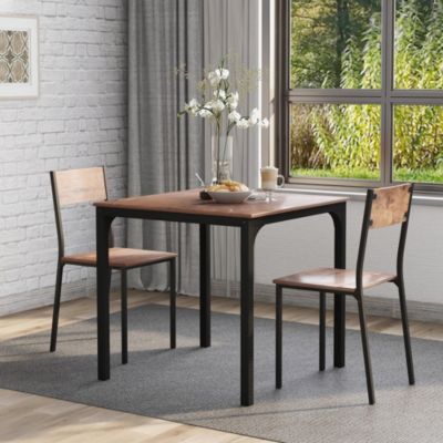 Ensemble salle à manger vintage avec table 70 x 70 cm et 2 chaises marron