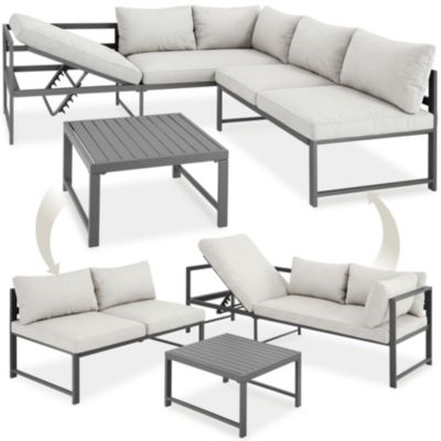Ensemble salon aluminium gris robuste dossier réglable coussins hydrofuges 192x65x62cm table