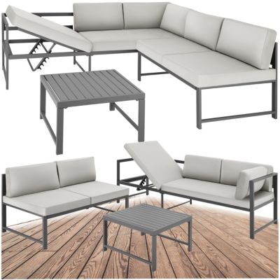Ensemble salon aluminium gris robuste dossier réglable coussins hydrofuges 192x65x62cm table