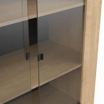 Ensemble Salon - AUSTIN - Table salle a manger 170x90 cm - Vitrine - Enfilade 2 portes - Chene Hamilton et gris