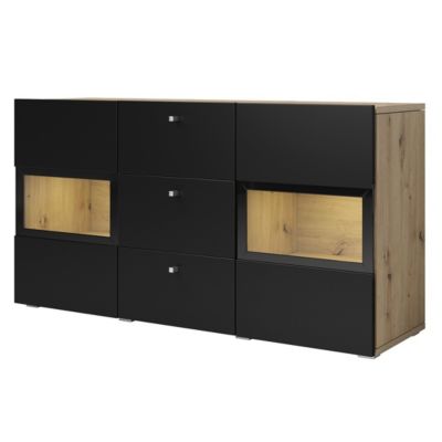 Ensemble salon complet RAMOS  Chene et noir  7 meubles avec LED multicolore intégrée