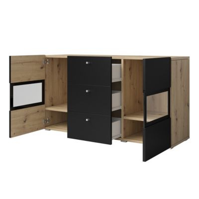Ensemble salon complet RAMOS  Chene et noir  7 meubles avec LED multicolore intégrée