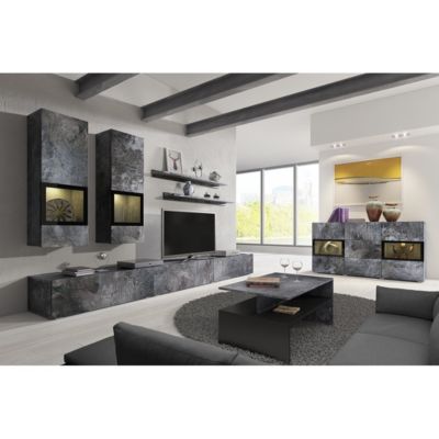 Ensemble salon complet RAMOS  Effet ardoise  7 meubles avec LED multicolore intégrée