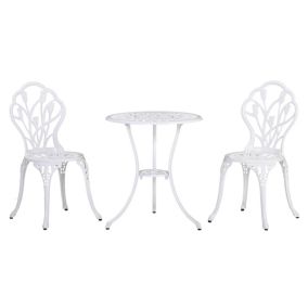 Ensemble salon de jardin 2 places 2 chaises + table ronde fonte d'aluminium imitation fer forgé blanc