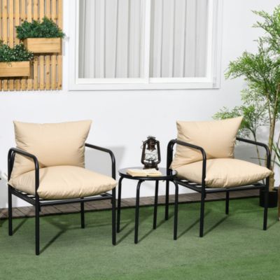 GOPLUS 3Pcs Ensemble De Salon De Jardin 2 Fauteuils Avec Coussinsen Osier Et Table Basse50cm En Verre, Pour Balcon, Cour-arrière, Bord De Piscine, 50 X 61 X 80,5 CM