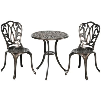 Ensemble salon de jardin 2 places avec table ronde style rétro fonte alu effet bronze antique