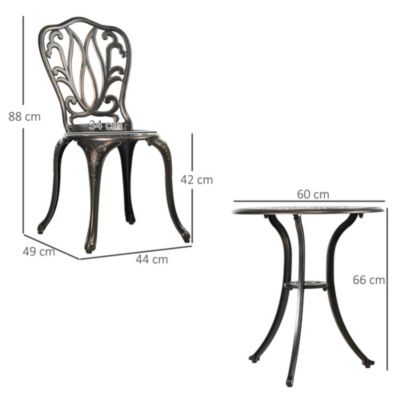 Ensemble salon de jardin 2 places avec table ronde style rétro fonte alu effet bronze antique