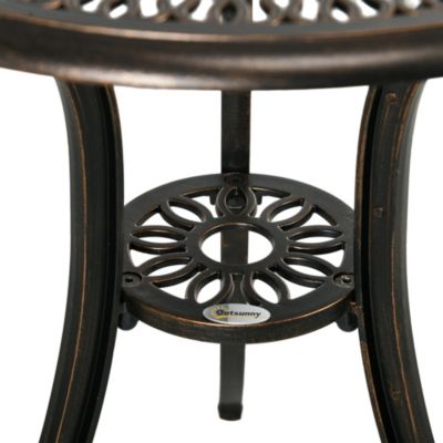 Ensemble salon de jardin 2 places avec table ronde style rétro fonte alu effet bronze antique