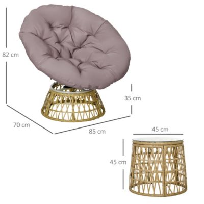 Ensemble salon de jardin 3 pièces - 2 fauteuils papasan, table basse - coussins taupe - résine tressée aspect rotin