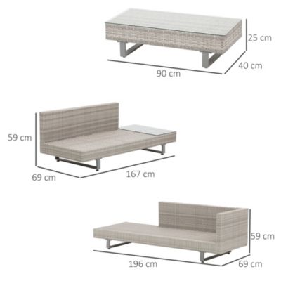 Ensemble salon de jardin d'angle 5 places design contemporain coussins déhoussables table basse acier époxy résine tressée grise