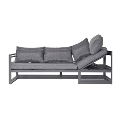 Ensemble salon de jardin d'angle design contemporain style yachting 5 places coussins table basse banquette réglable alu. gris