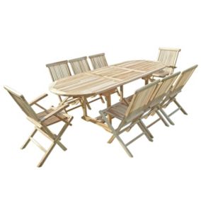 Ensemble salon de jardin en teck MAHUI 6 chaises 2 fauteuils