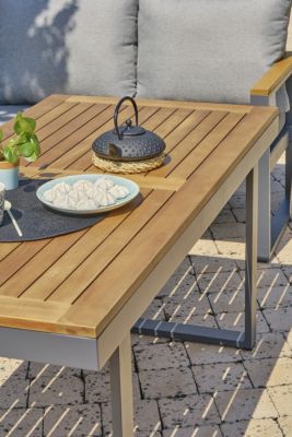Ensemble salon de jardin rectangulaire en Acacia et aluminium Yonaha DCB Garden mat gris anthracite et marron H.710cm