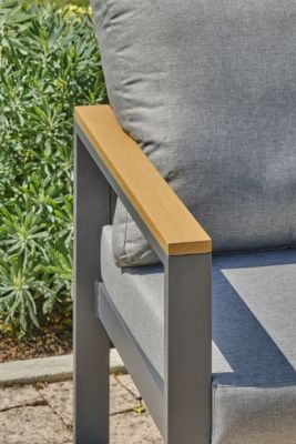 Ensemble salon de jardin rectangulaire en Acacia et aluminium Yonaha DCB Garden mat gris anthracite et marron H.710cm