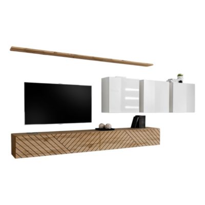 Ensemble salon SWITCH VII  Chene finitions fraisées & blanc brillant  Design moderne & fonctionnel