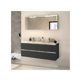 Ensemble SDB 140 cm Anthracite + double vasque + armoire miroir - BADEN