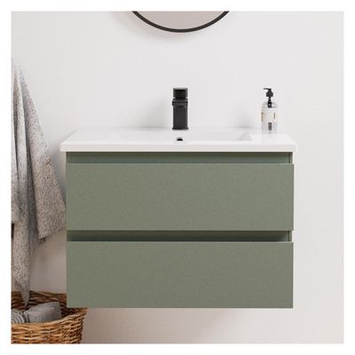 Ensemble simple vasque SORRENTO 60cm avec plan céramique et robinet noir