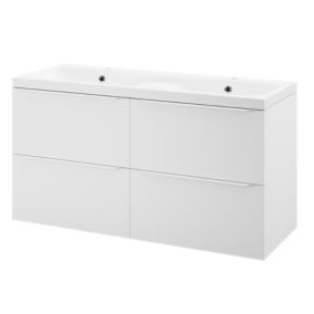 Ensemble sous vasque à suspendre blanc mat + plan vasque Mila blanc l.120 cm, GoodHome Imandra