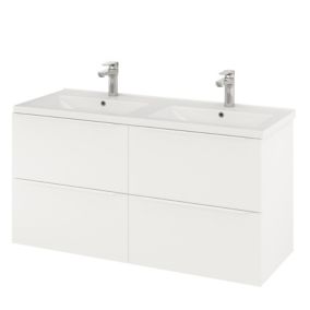 Ensemble sous vasque à suspendre blanc mat + plan vasque Nira blanc l.120 cm, GoodHome Imandra