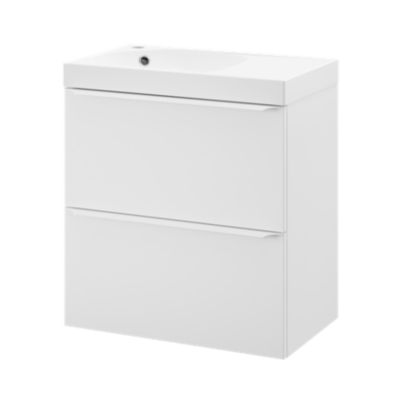 Ensemble sous vasque faible profondeur à suspendre blanc mat + plan vasque Maza blanc l.60 cm, GoodHome Imandra